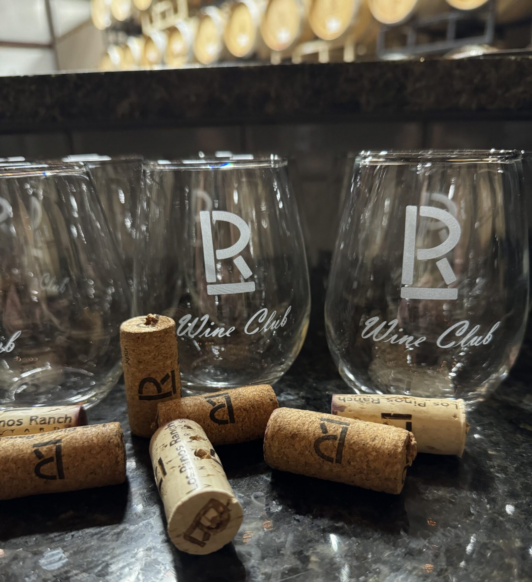Picture of wine club glasses and corks